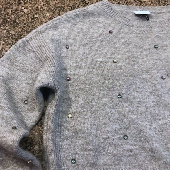 SEE VIDEO!!! โจ๐โจ SPARKLE!! Pretty Noisy May Grey Rhinestone Crop Sweater - Picture 6 of 17